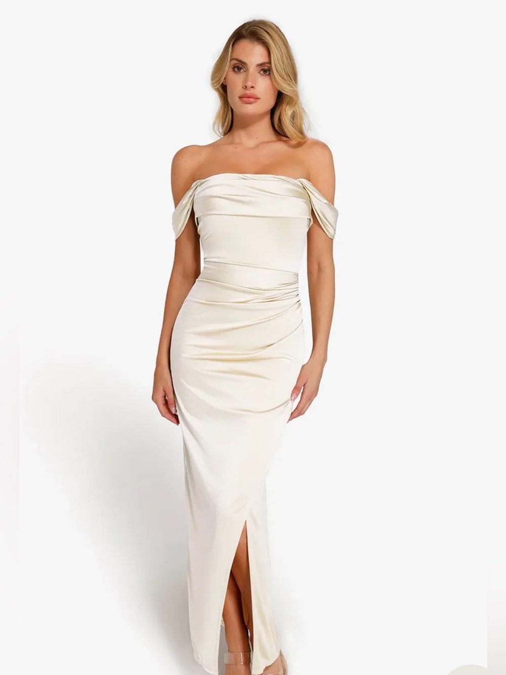 Shapewear Off Shoulder Shine Ruched Sculpting Maxi Dress size XL